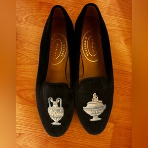 Stubbs & Wootton Palm Beach Navy Velvet Wedgewood Loafer Slippers Size 9 NEW